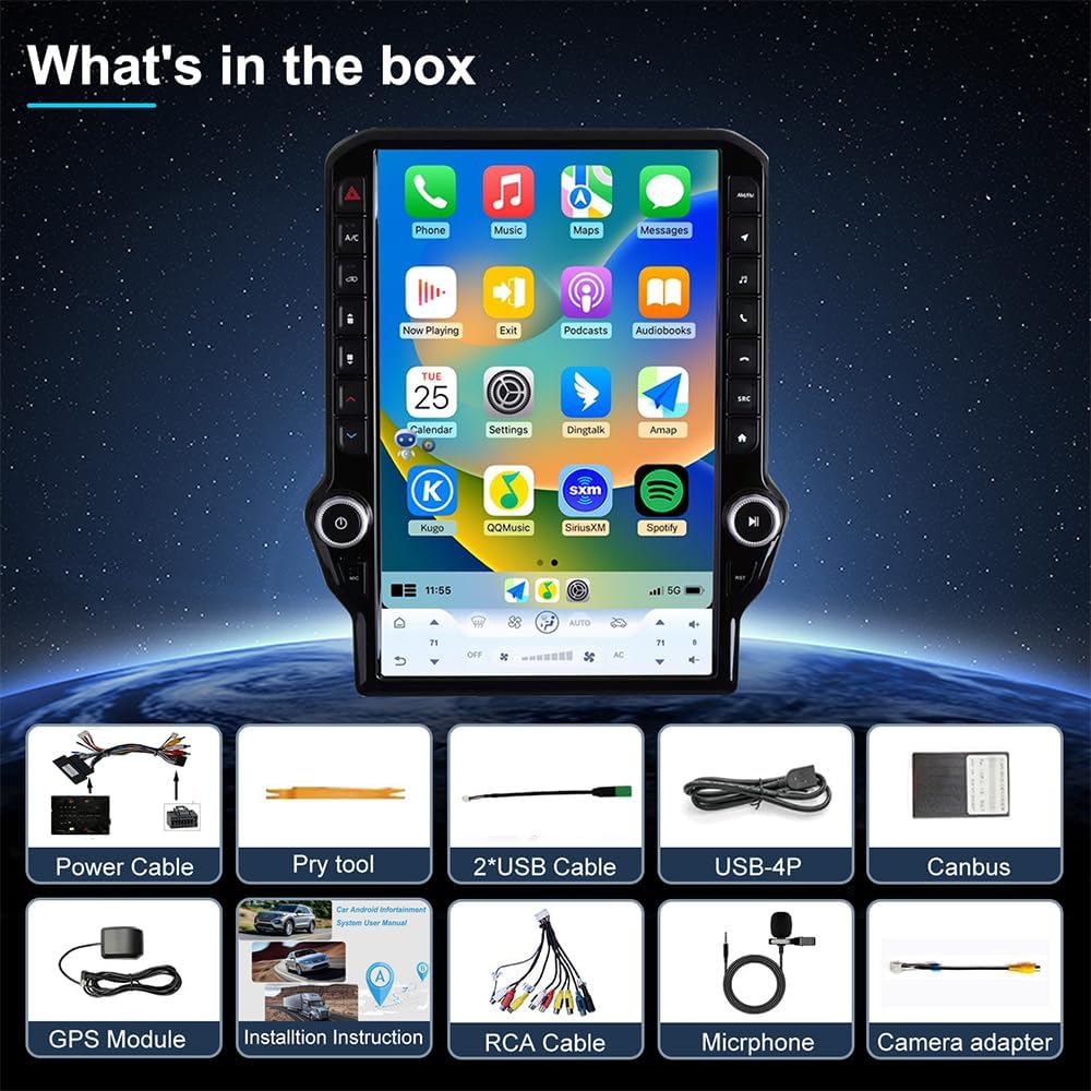 4G Network Radio for Dodge RAM 1500/2500/3500 2013-2018 Upgrade,8-Core Qualcomm 14inch QLED Touch Screen Stereo,CarPlay & Android Auto (Manual AC Only)