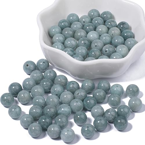 Miniatura 6 de 100 cuentas de jade birmano liso natural de 0.236 pulgadas (0.236 in), cuentas redondas sueltas de piedras preciosas para fabricación de joyas con