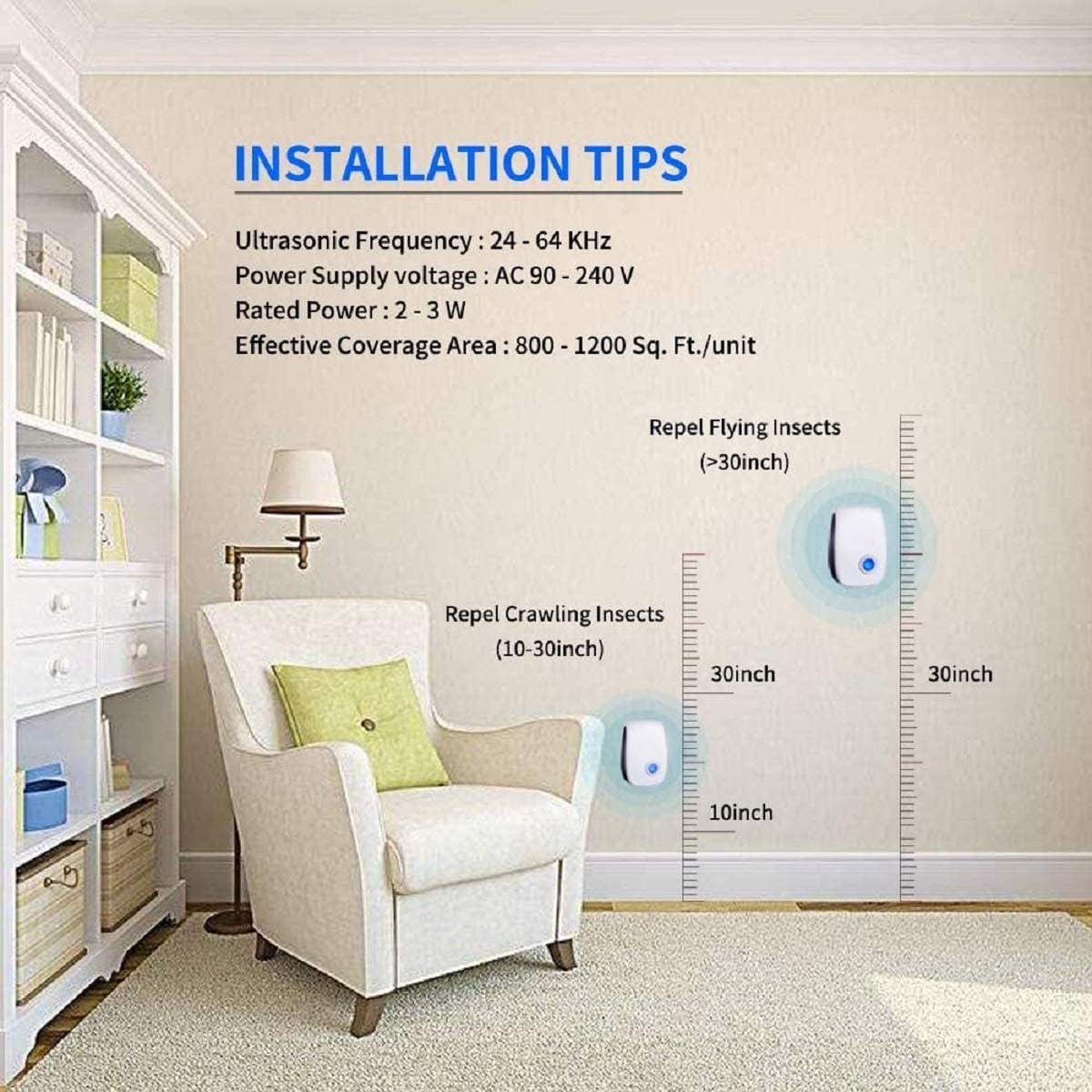 Ultrasonic Pest & Insect Repeller, 6 Pack, Ultrasonic Repellent for Insect, Roaches, Mice, Spiders, Ants, Bugs, Mosquitoes, Pest Control for House Garage Office Hotel