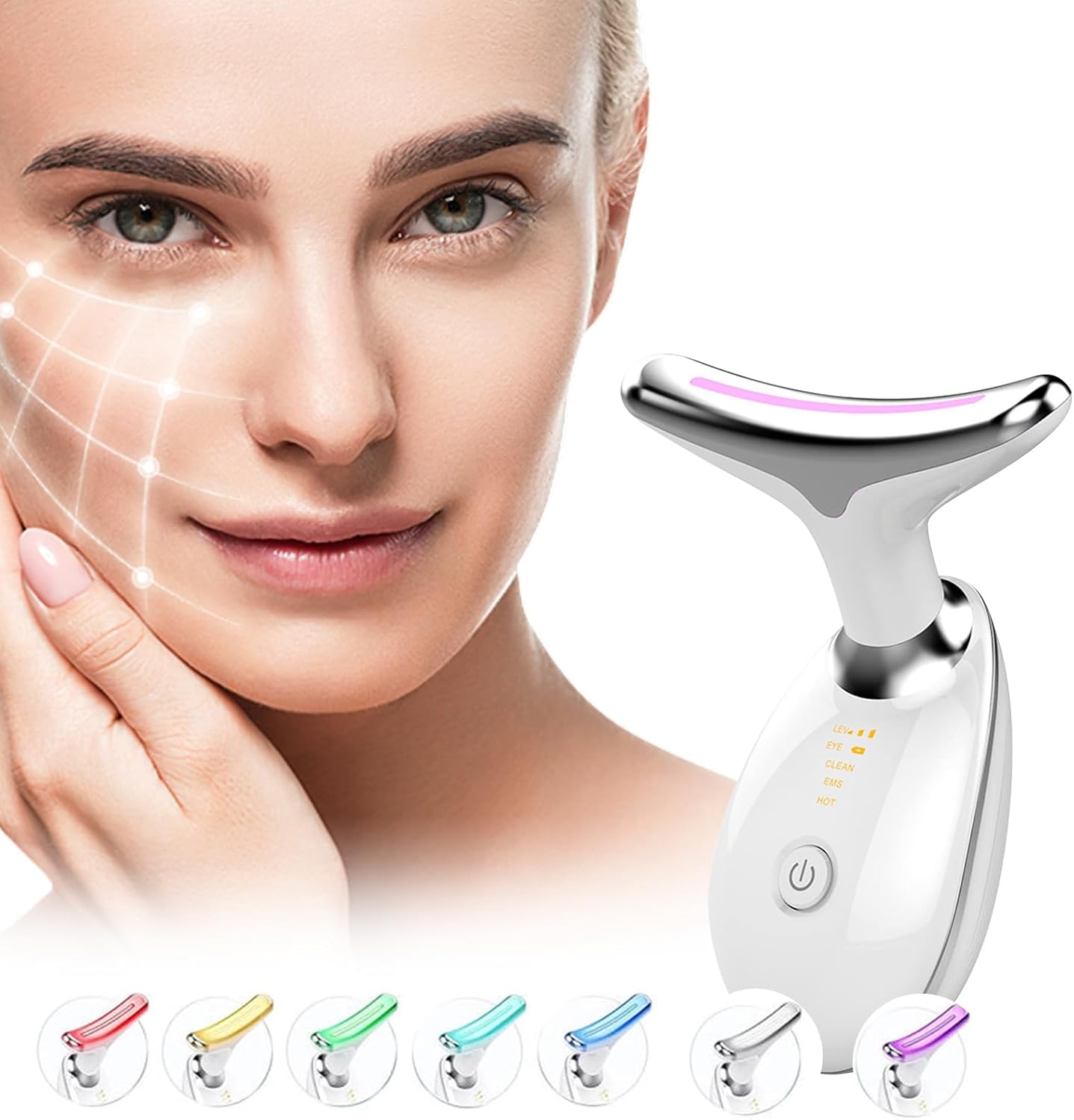 Electric Face Massager, Portable High Frequency Heat Massage Face Lifting,3 Modes 45°C for Beauty and skincare tools, EMS Massage Face Toning for Women. (7-Color LED Mode)