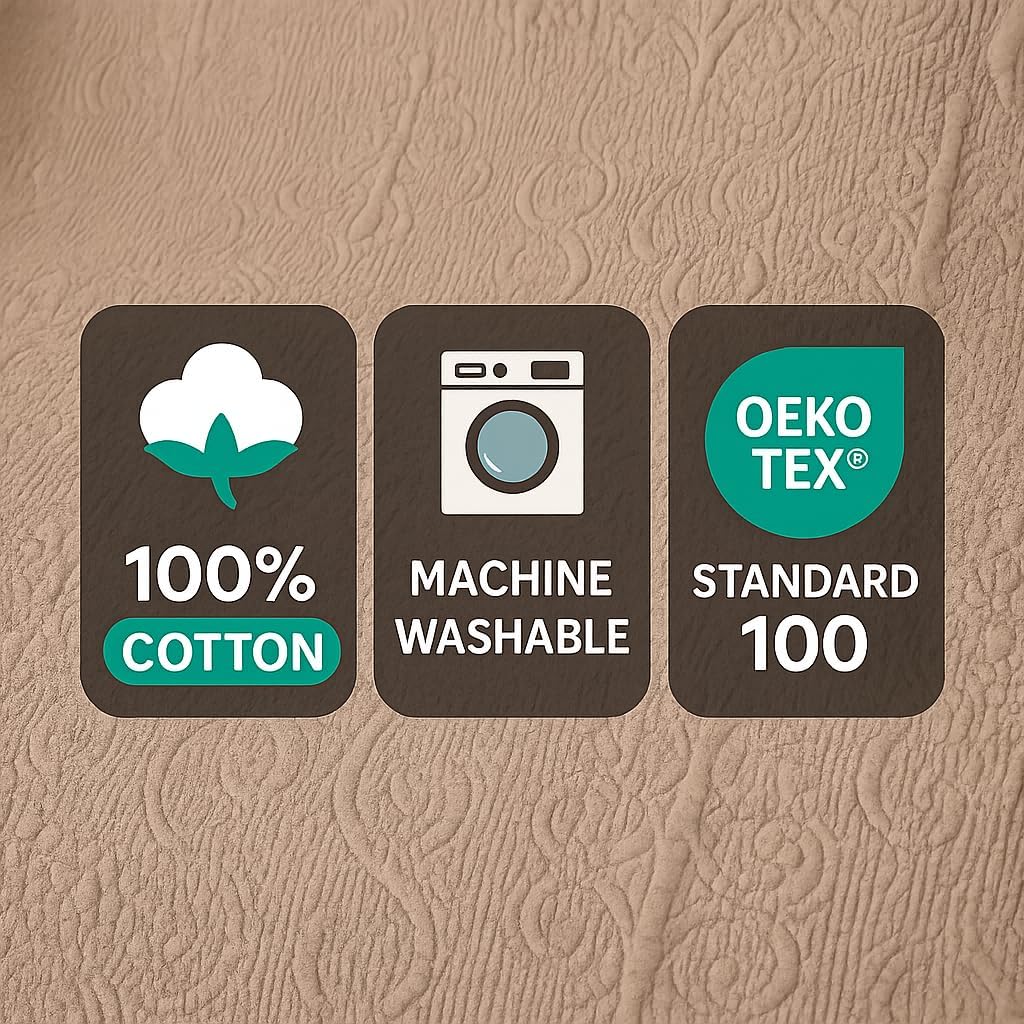 DaDa Bedding Elegant Fringed Cotton Quilted Throw Blanket - Luxurious Solid Soft Paisley Pattern, Cozy Lightweight Lap Throw, Perfect for Couch or Bed, Neutral Sandy Taupe Tan Beige, 50x60 Inches - Image 3