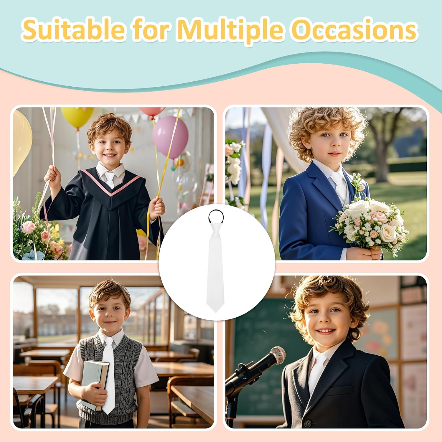 Zipper Ties for Boys Girls, Pre-tied Adjustable Boys Tie Kid's Necktie for Graduation School Uniform Wedding Casual