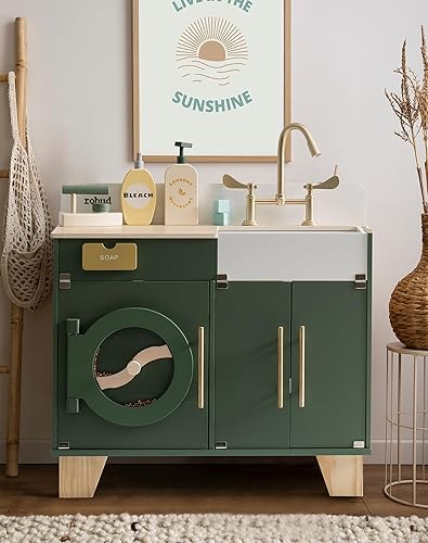 Miniatura 2 de ROBUD Cocina de juego para niños, lavadora multifunción de madera para niños, juego de cocina para niños, lavadora de juguetes de cocina con