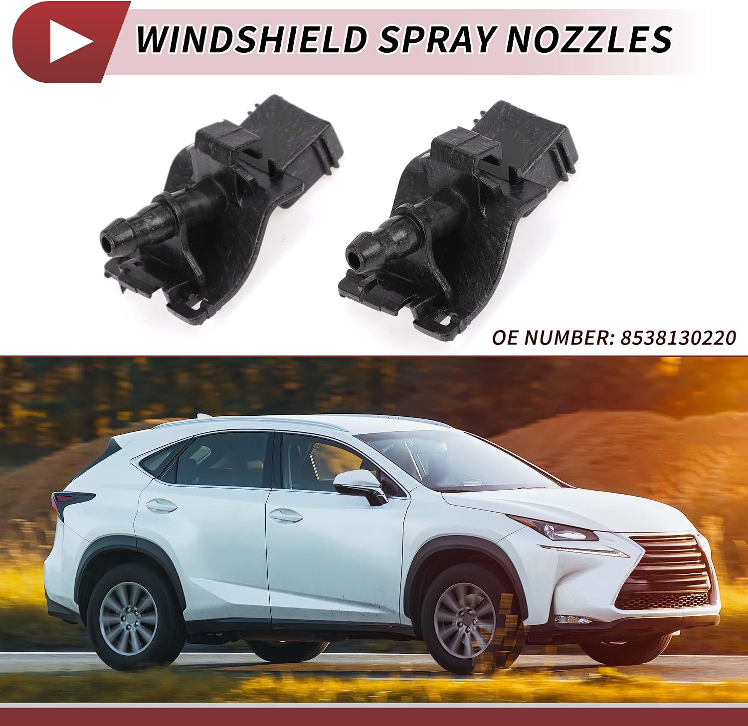 2pcs Windshield Washer Nozzle for Toyota Tacoma 2016-2023 for Lexus RX350 2016-2022 Front Windshield Spray Nozzles Wiper Spray Washer Jet No.8538130220 Black Plastic