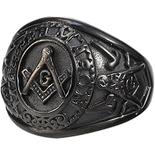 Mens Black Plated Stainless Steel Mason Masonic Freemason Ring Band
