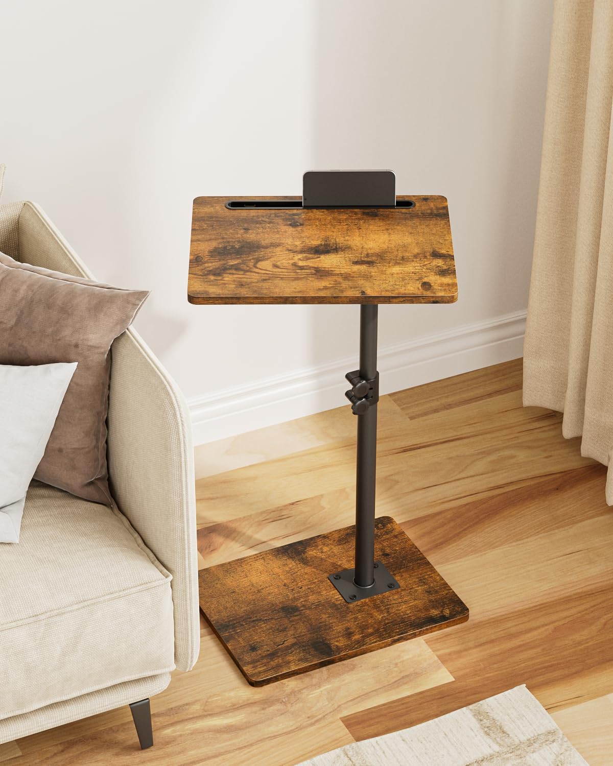 Sofa Arm Tray Table - 360° Swivel Height Adjustable End Table,
