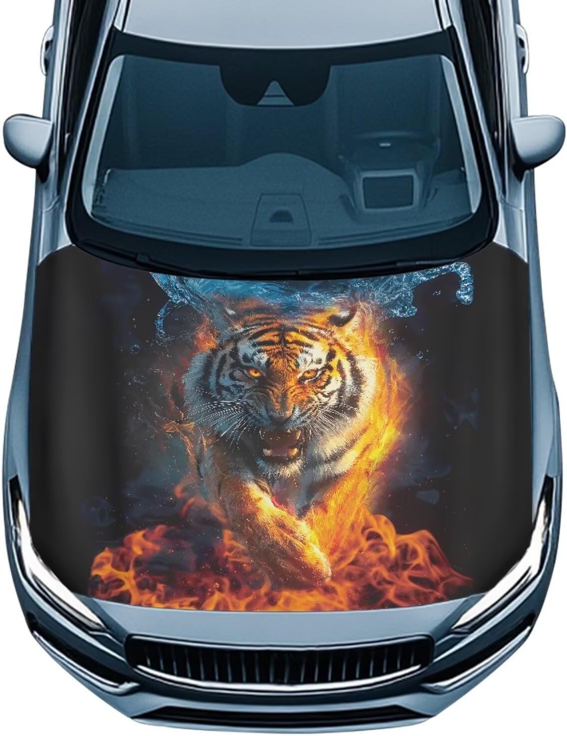 Tiger Print Hood Covers for Cars All-Season Protection Fabric Hood Cover Stretch Polyester Fabric Cover Removable Automotive Accessories Ft Fits Most Cars