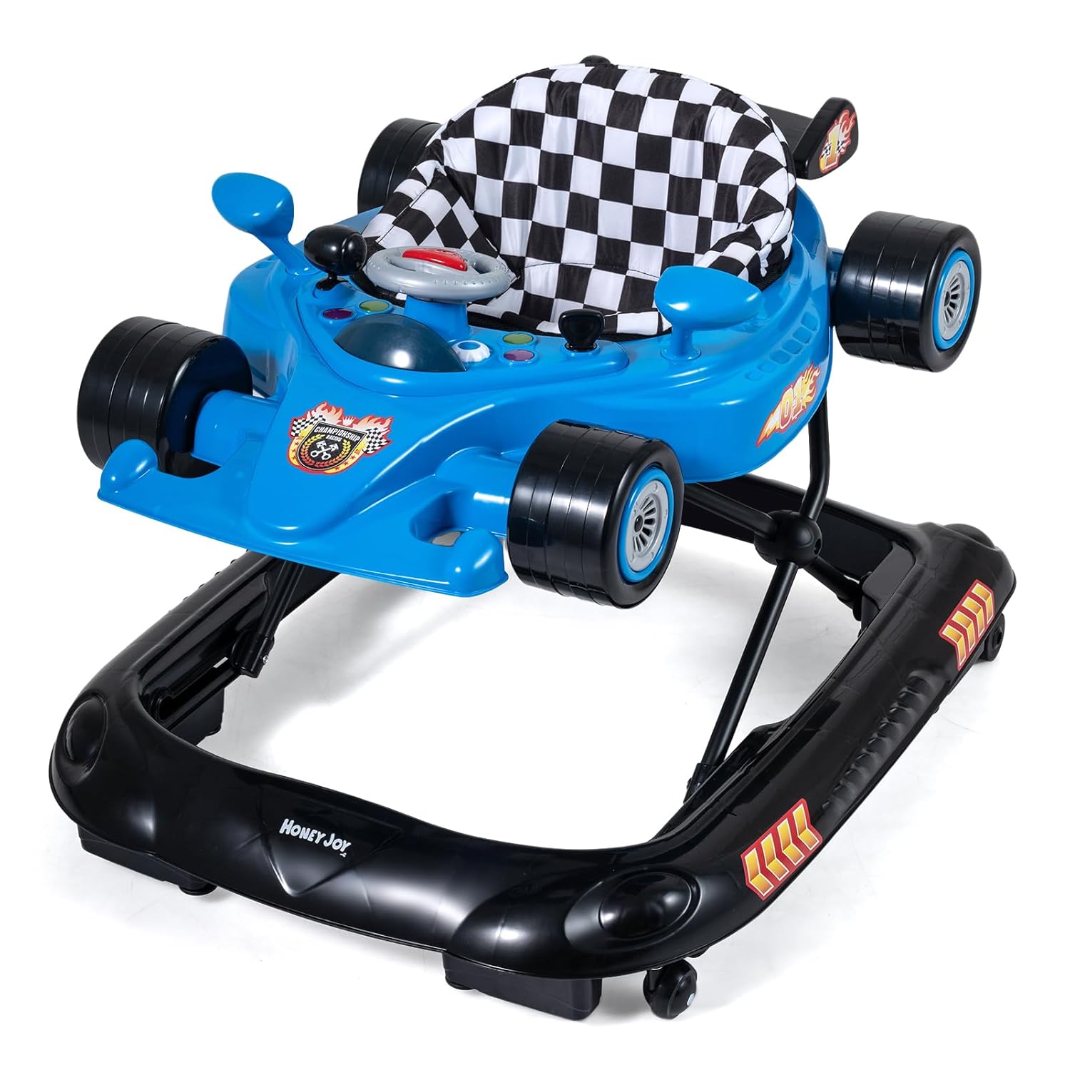 HONEY JOY Baby Walker, 4-in-1 Foldable Infant Activity Push Walker, Toddler Car Walker w/Adjustable Heights, Music, Lights, Removable Tray, Baby Walker with Wheels for Boys Girls 7-14 Months (Blue)