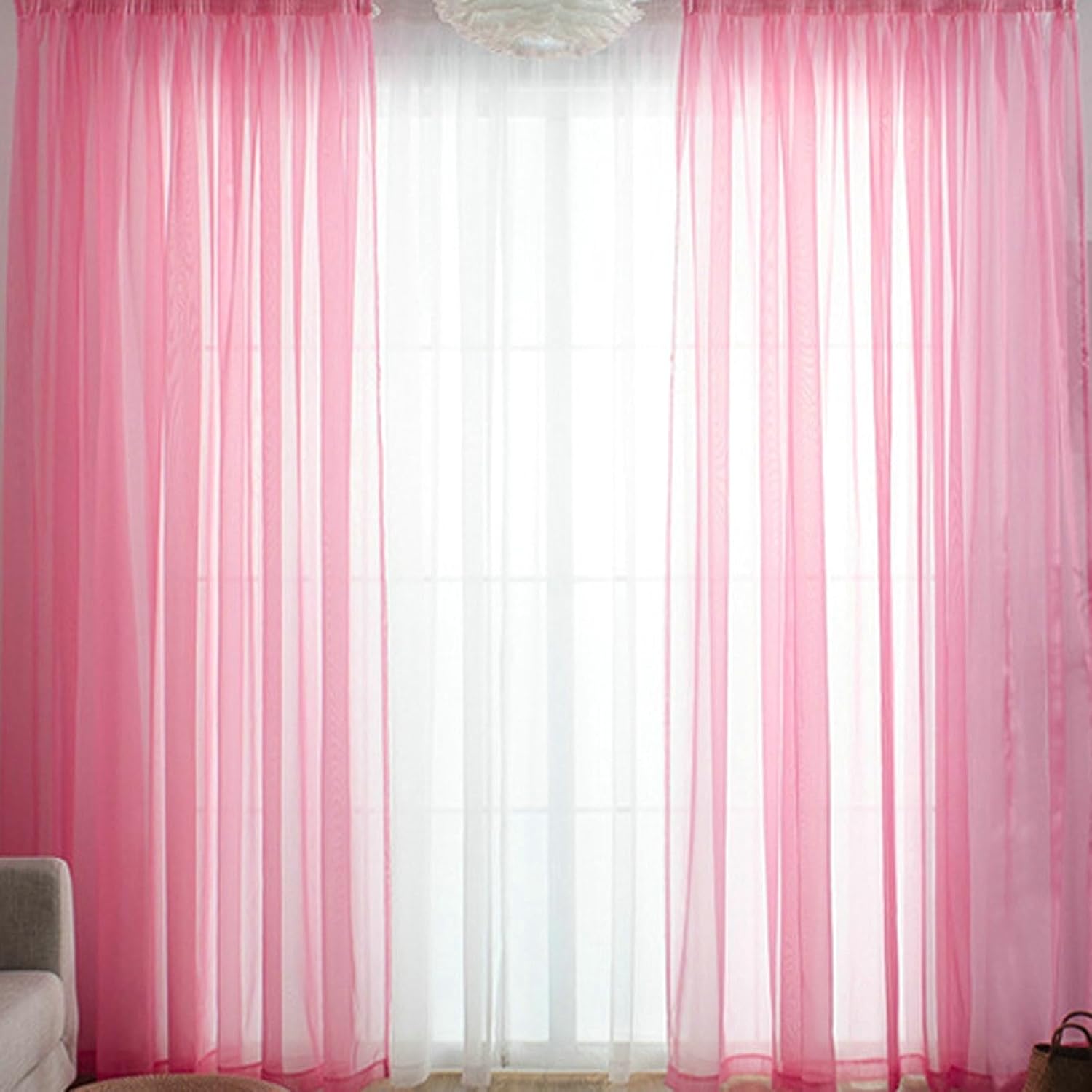 Daesar Transparent Curtains 2 Panels Set, Polyester Grommet Voile Curtains 52" W x 72" H Drapes Solid Color Pink Sheer Curtains for Bedroom Living Room