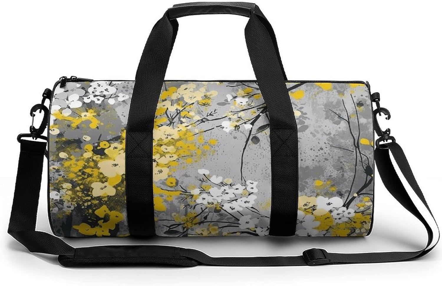 Gray Abstract Flower Gym Bag Hand-held Fitness Bags Cylindrical Fitness Bag with Shoe Large Compartment Duffle Bags for Travel Sports Unisex