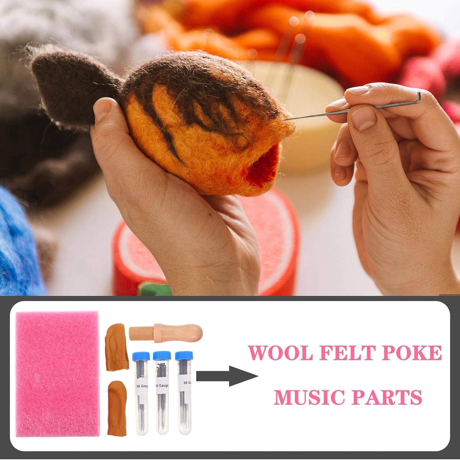 RUNROTOO Wool Felting Tool Kit with Needles and Mat for Beginners DIY Needle Felting Supplies Set Finger Cots for Craft Projects