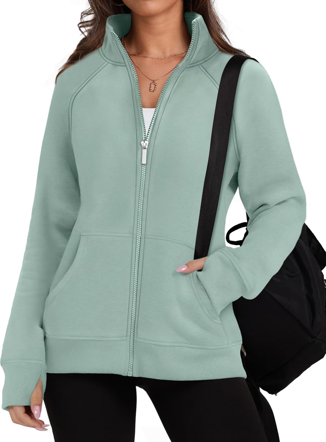 OFEEFAN Women’s Full Zip Up Sweatshirt Oversized Fleece Jacket Trendy Hoodies Lightweight Coats with Pockets