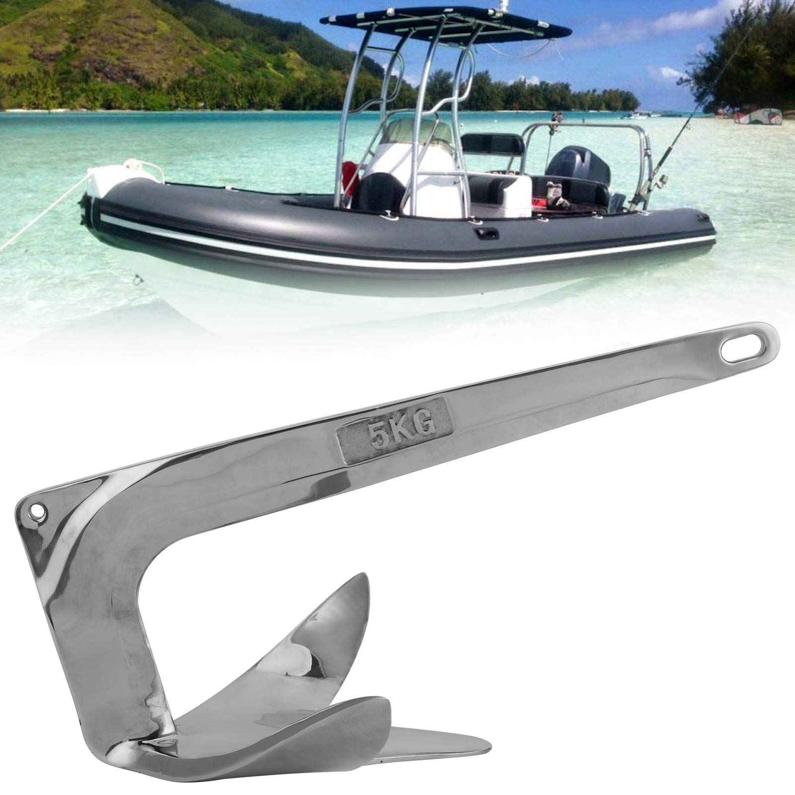 aqxreight Ancora per Barca, Grappino per Ancoraggio Artiglio in Acciaio Inossidabile 316 11 Lb / 5 kg per Gommone Kayak Yacht Marine