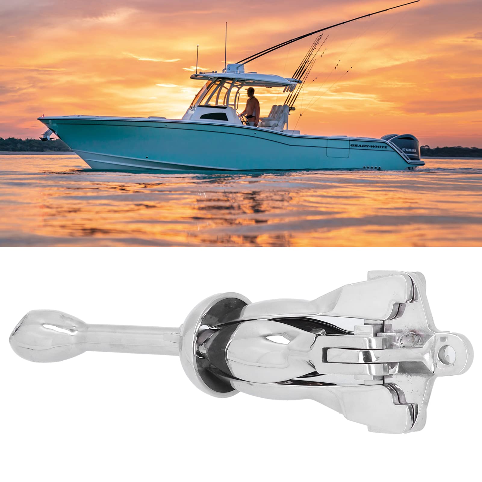 Ancla de rezón plegable de 7 libras, Hardware práctico de acero inoxidable 316, ancla de barco plegable para uso en yates y barcos marinos, 3,2Kg