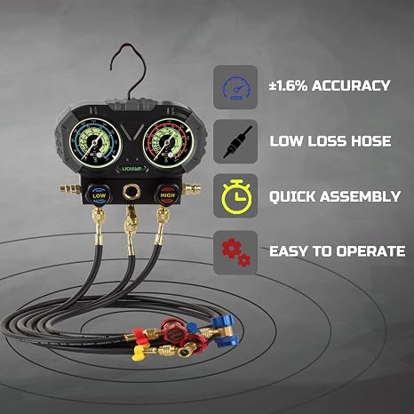 Lichamp AC R134A Gauge Set, Automotive Manifold Gauge Compatible with R32 R134A and R410 Refrigerants, Works on Car Freon Charging and Evacuation