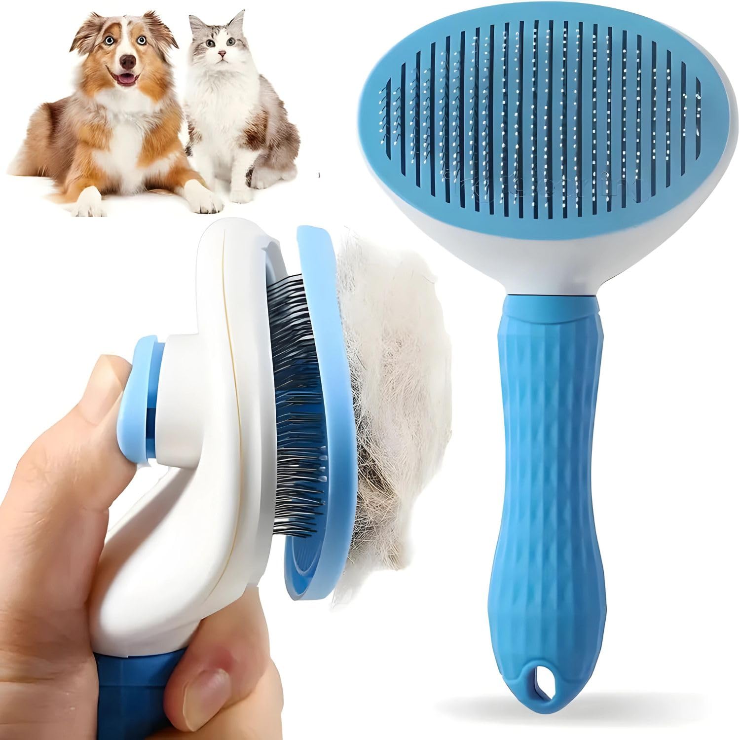 VAYINATO® Self-Cleaning Smooth Brush, Dog Cat Rabbit Pet Grooming Shedding Brush-Easy To Remove Loose Primer | One-Click Slicker Brush, Durable Hair Remover Comb by Petzlifeworld (Blue) VAYINATO® Self-Cleaning Smooth Brush, Dog Cat Rabbit Pet Grooming Shedding Brush-Easy To Remove Loose Primer | One-Click Slicker Brush, Durable Hair Remover Comb by Petzlifeworld (Blue)