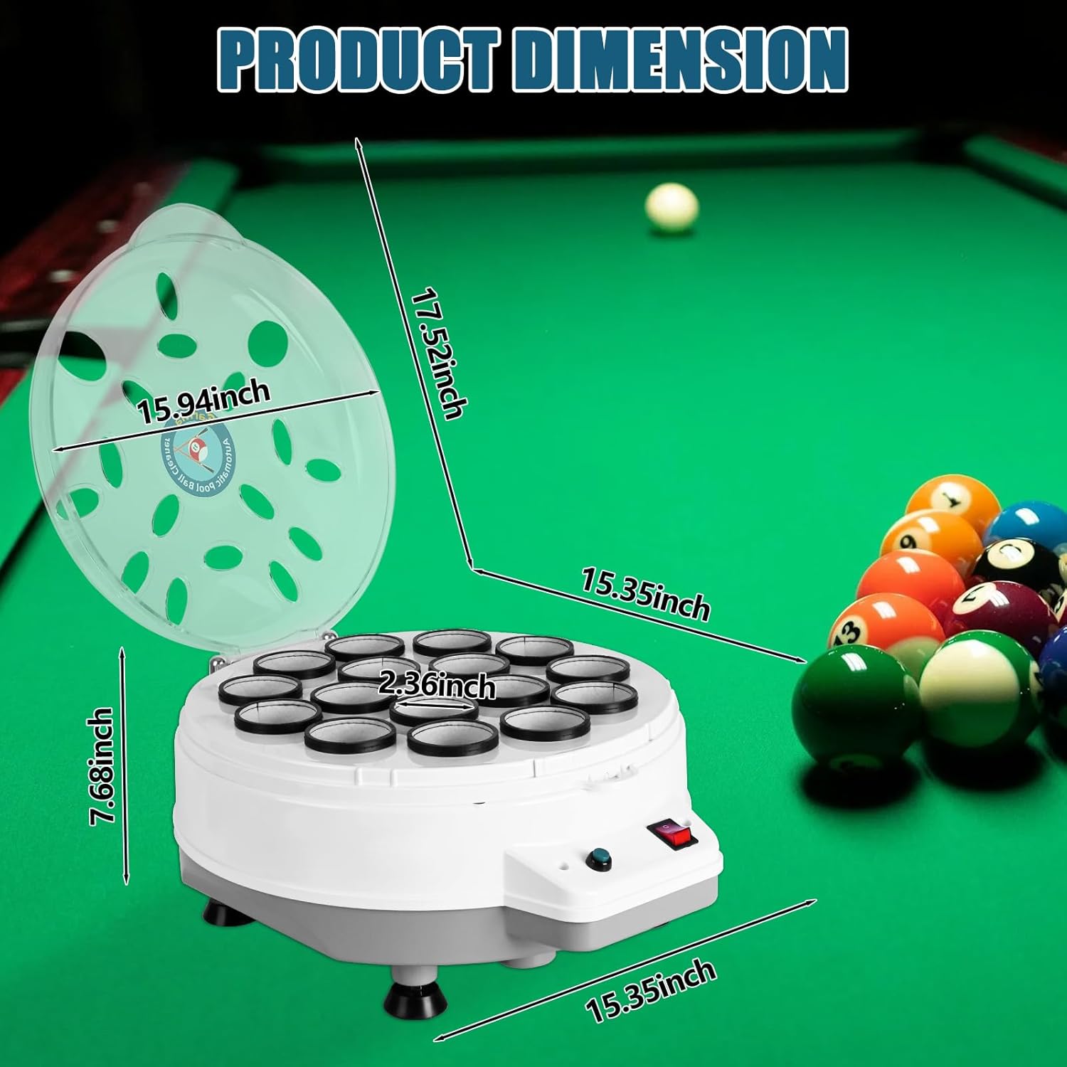Pool Ball Cleaner,110V Automatic Billiard Ball Cleaner,Pool Ball Cleaner Machine,Electronic Pool Balls Polishing for 16 Billiard and Snooker Balls