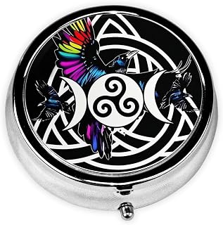 The Knot Morrigan Triple Goddess Raven Portable 3-Compartment Metal Keychain Round Mini Pill Case for Purse Or Pocket