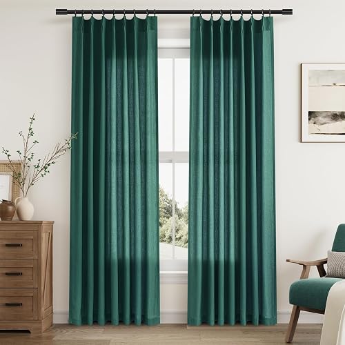 Aersas Dark Green Pinch Pleated Linen Curtains 84 Inch Length 2 Panels for Livin