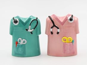 Fine Ceramic Healthcare Heroes Nurse Doctor Scrubs Salt & Pepper Shakers Set, 3-1/2" H