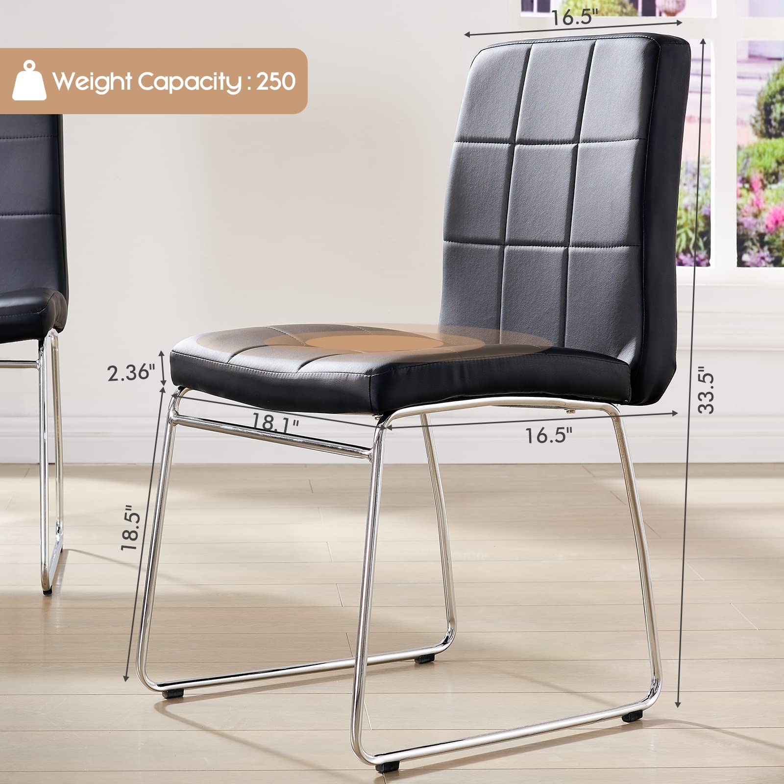 HOOBRO Dining Chairs Set Of 4 - Upholstered Faux Leather Kitchen Chairs With X-Base, Black