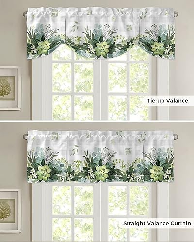 Miniatura 5 de Cortina de cenefa con lazo de eucalipto floral para cocina, sala de estar, dormitorio, baño, cafetería, bolsillo para barra, panel de cortina