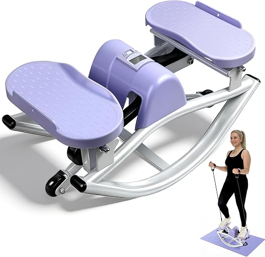 Rock Stepper Side to Side Low Impact Stair Stepper, Side Steppers for Exercise at Home with Resistance Bands & Non-Slip Mat – Exercise Step Balance Board Workout Equipment for Apartment & Living Room