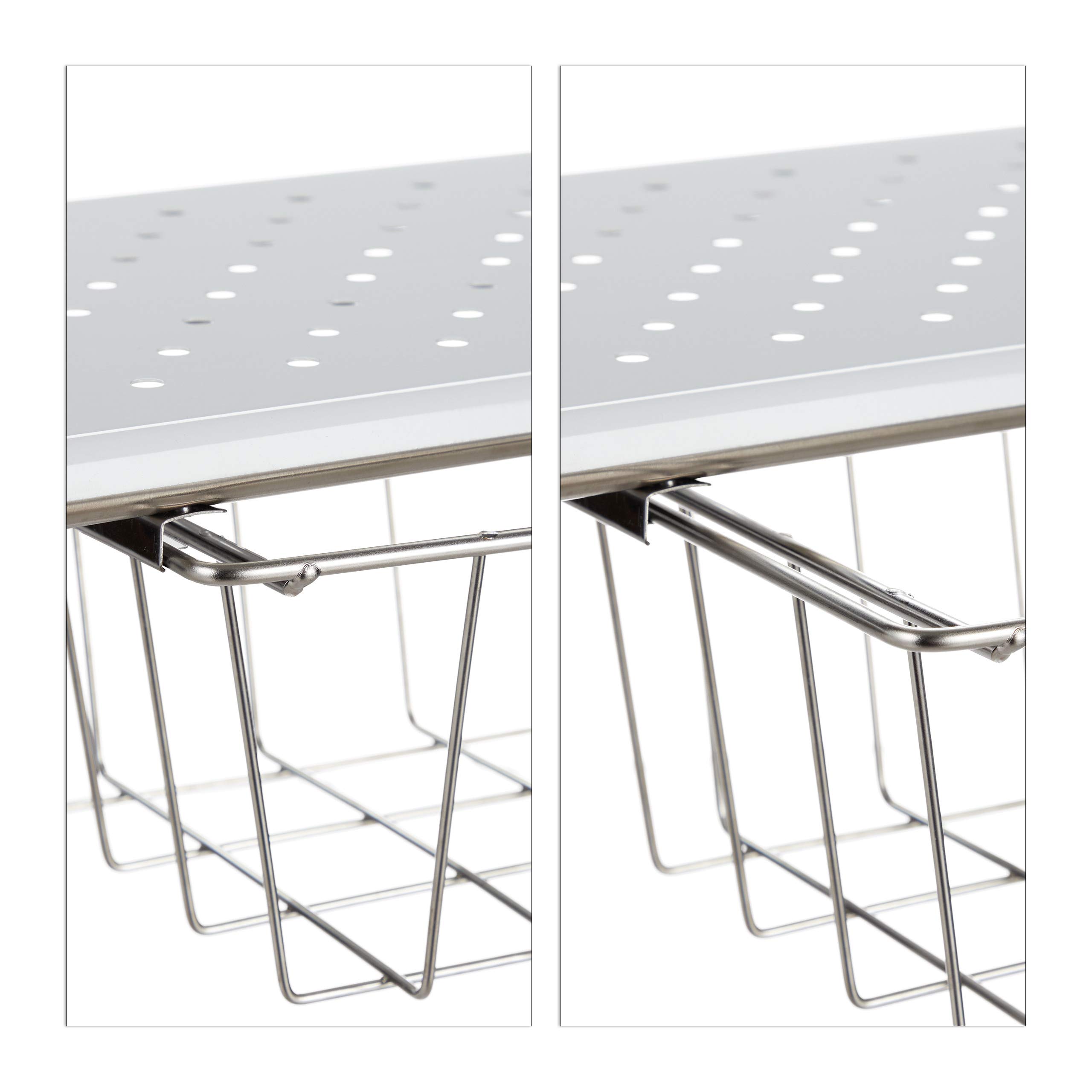 Relaxdays Estante para Fregadero, con Portarrollos, Estantería de Cocina con Cesta, Metal, 32x94x23 cm, Blanco/Plateado