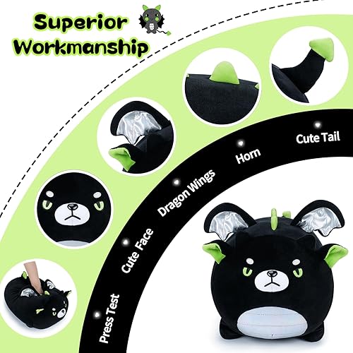 Miniatura 3 de Dargon - Almohada de peluche de 16 pulgadas, animal de peluche negro Dargon, animales de peluche gigantes de Dargon, almohada de felpa para abrazar,