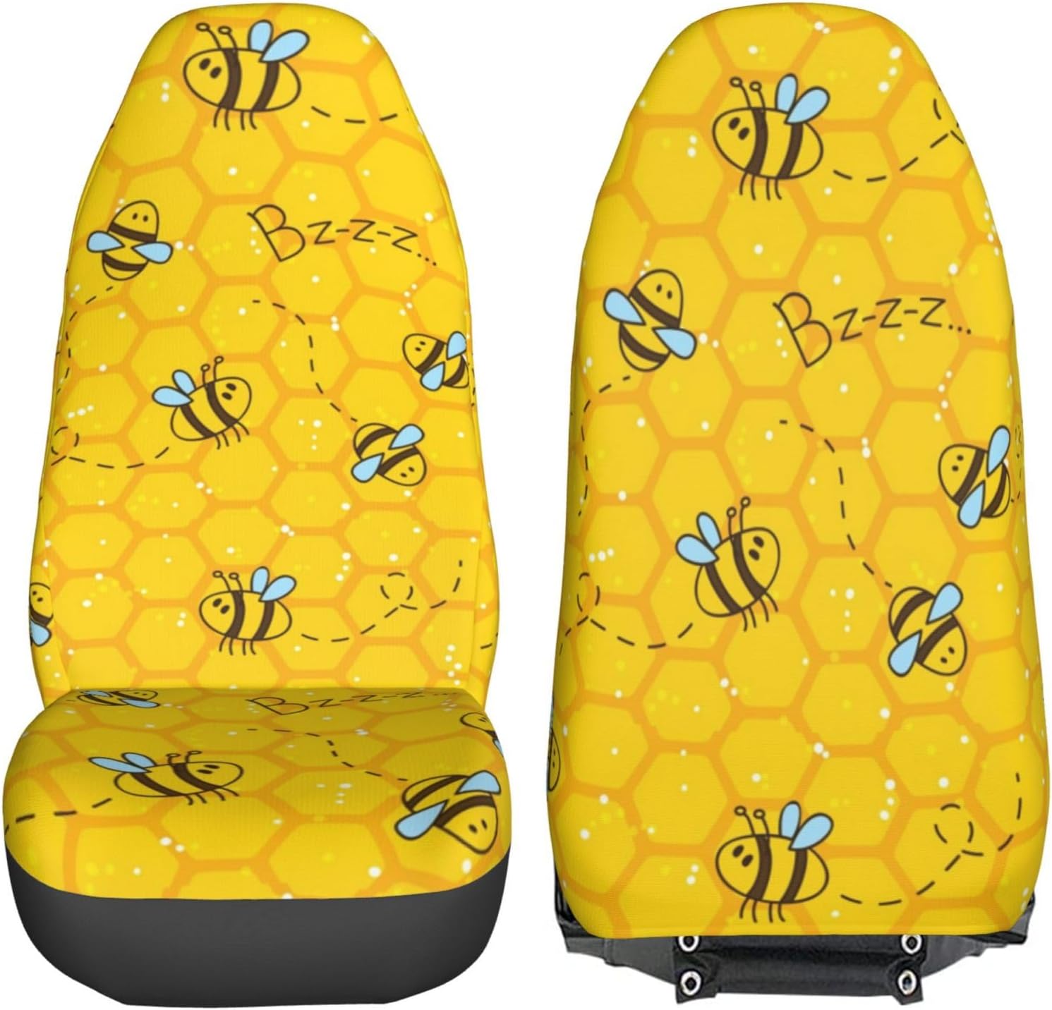 Cute Yellow Bee Car Seat Covers Set 2 Pcs Auto Interior Car Accessories Protetors Car Mat Covers Universal Fit Most Car SUV Van Truck Vehicle