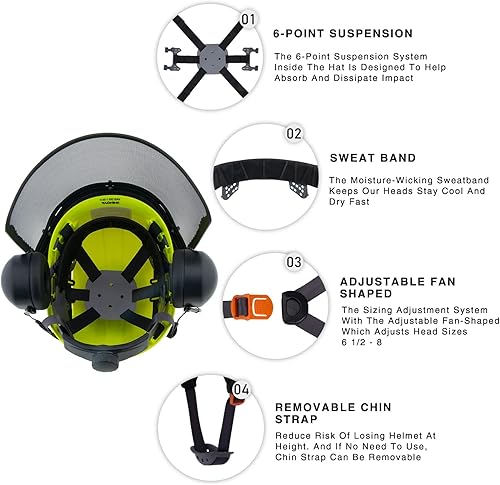 Miniatura 5 de UNINOVA Forestry Chainsaw Arborist Helmet with Mesh Face Shield and Ear Muffs Hearing Protection,Logging Trimming Mowing Climbing Tree Garden Work