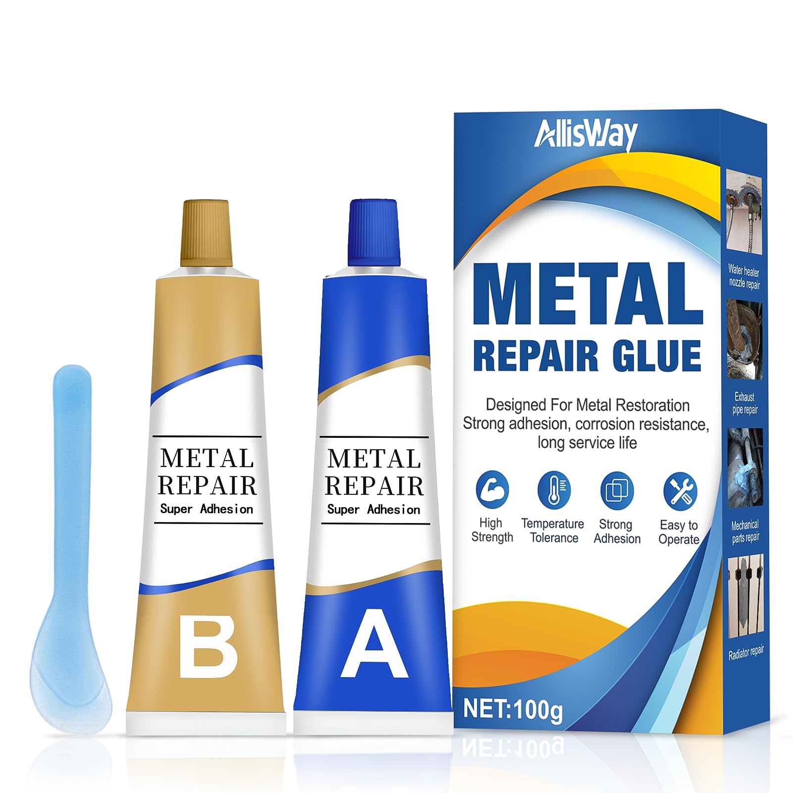Pegamento Metal, 100 G (A+B) Soldadura en Frio para Metal, Pegamento Extrafuerte para Reparación, Relleno y Soldadura de Metales, Adecuado para Acero Inoxidable, Aleación de Aluminio