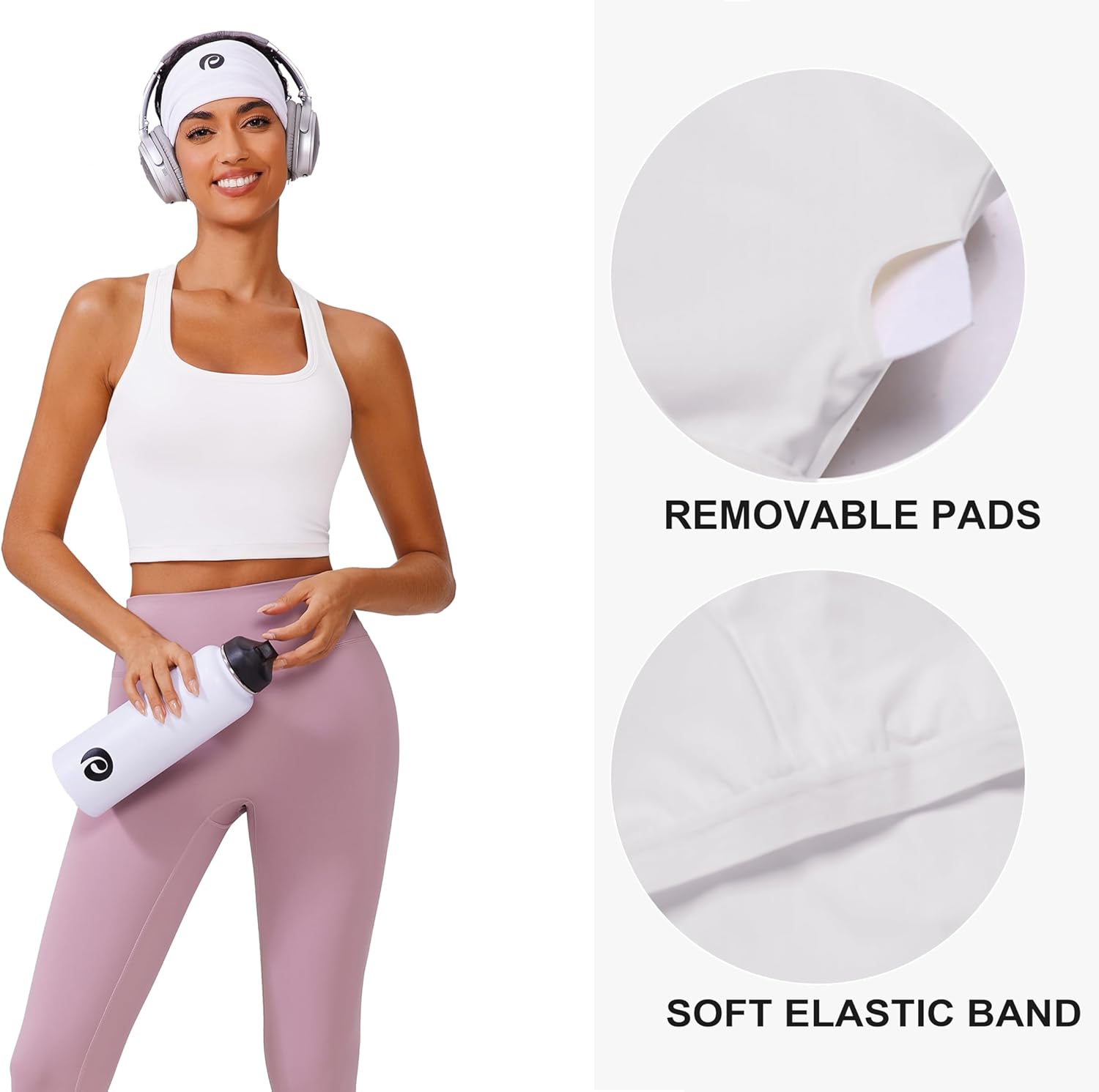 PINSPARK Racerback Crop Tank Tops for Women Longline Padded Sports Bra Scoop Neck Workout Yoga Top - Image 4