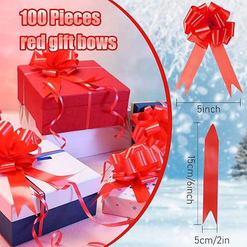 Miniatura 4 de 100 lazos de 5 pulgadas para envolver regalos, lazos de envoltura de regalos con cinta para regalos de Navidad, decoración de boda, cesta de regalo,