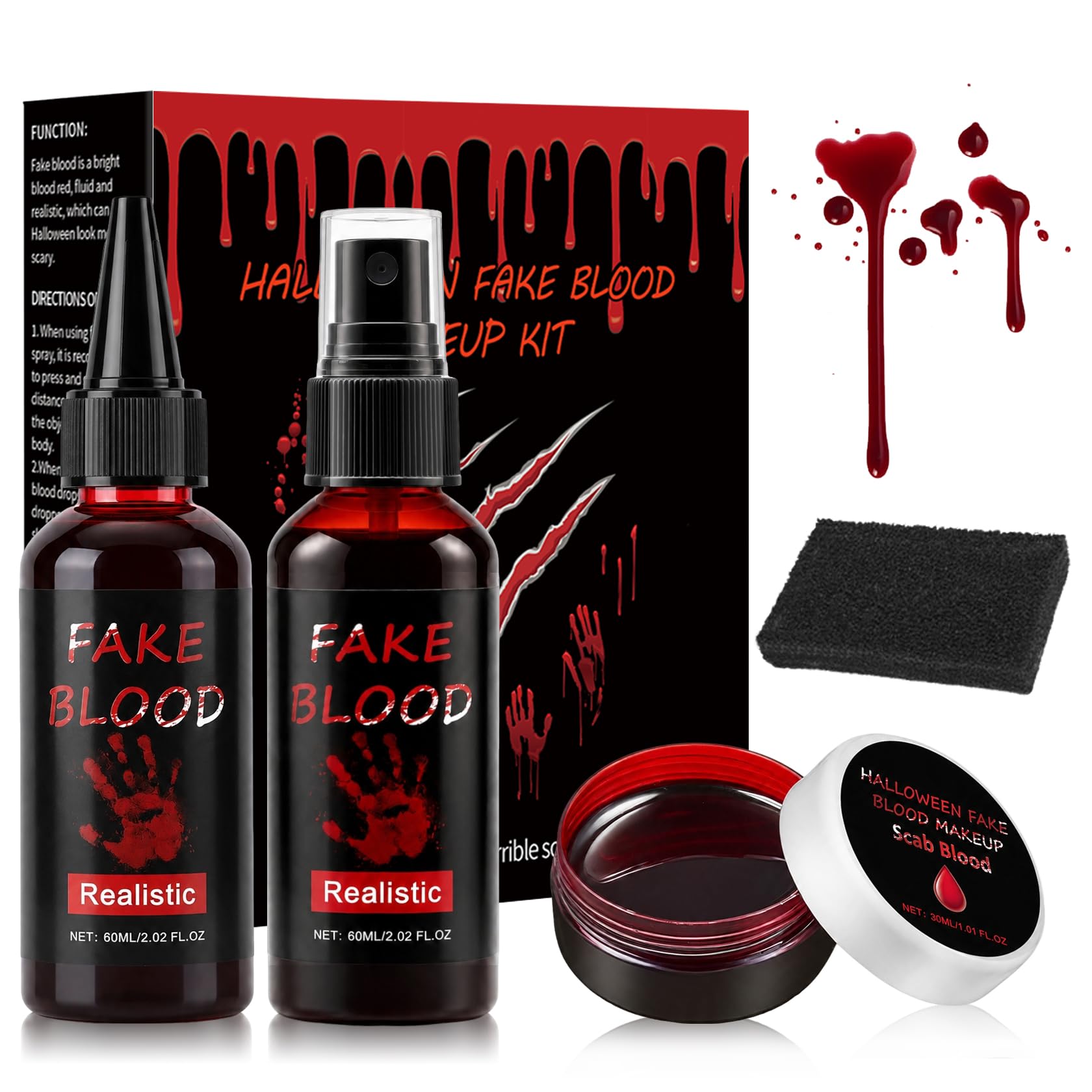 4PCS Halloween Fake Blood Makeup Kit,Washable Fake Blood Spray