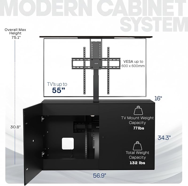 VIVO Black TV Cabinet with Hidden Motorized TV Stand, CASE-KIT-EUP1B image 3