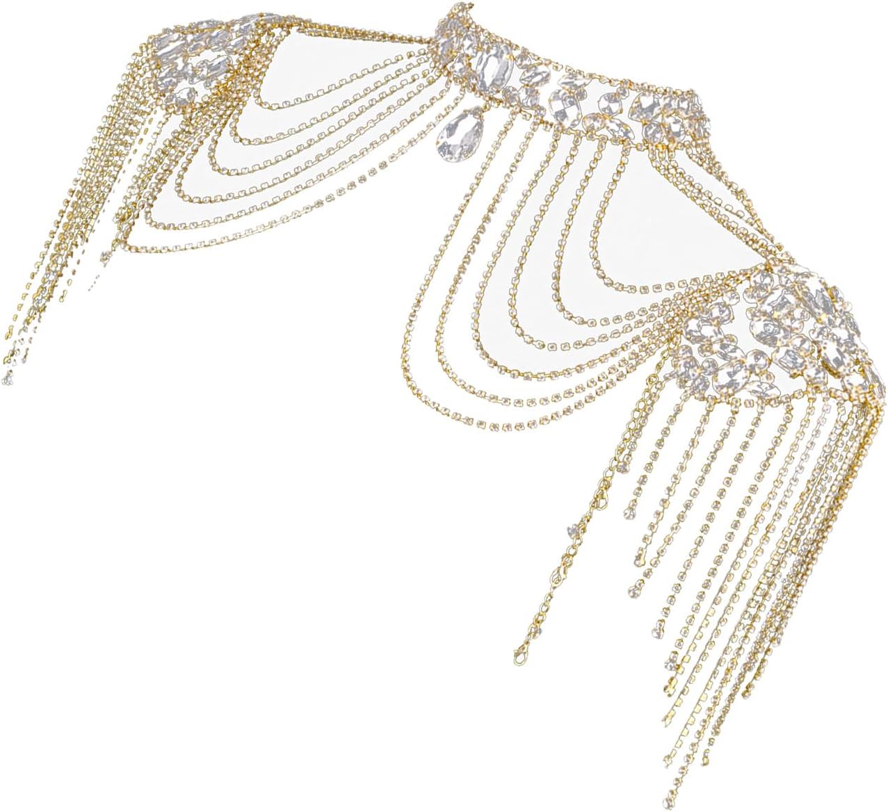 [Mjaie] クリスタルタッセルアームチェーン女性ボディジュエリーマルチレイヤーショルダーボディジュエリージュエリーショルダーチェ