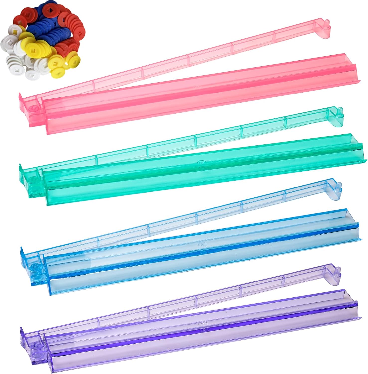 Mahjong Racks with Pushers,Mahjong All-in-One Tile Rack & Pusher,Modern American Mahjong Tile Set Clear Mahjong Tile Racks Holder,Set of 4 Multi Color