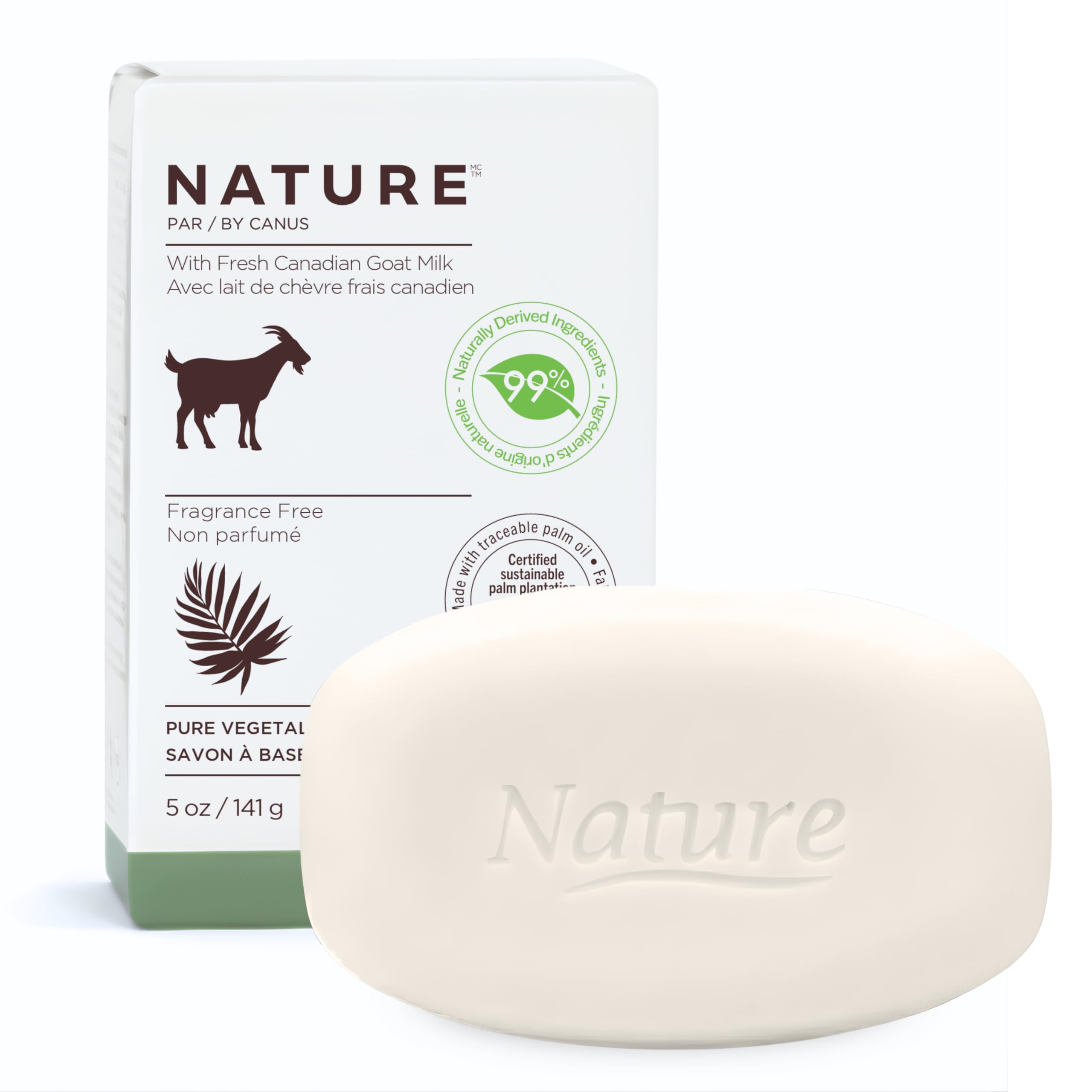 Nature Goat Milk Bar Soap, FRAGRANCE FREE, 5 oz (141 g), With Fresh Goat Milk, Vitamin A, B3, Potassium, Zinc & Selenium, Moisturizing & Gentle Cleansing