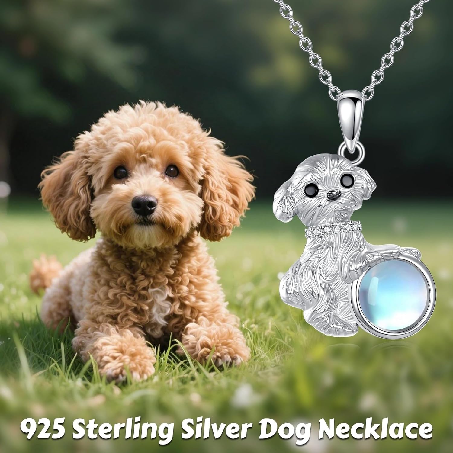 LUHE Dog Necklace for Women Sterling Silver Chihuahua Dog Shih Tzu Pendant Necklace with Moonstone Animal Jewelry Gift for Her - Image 2