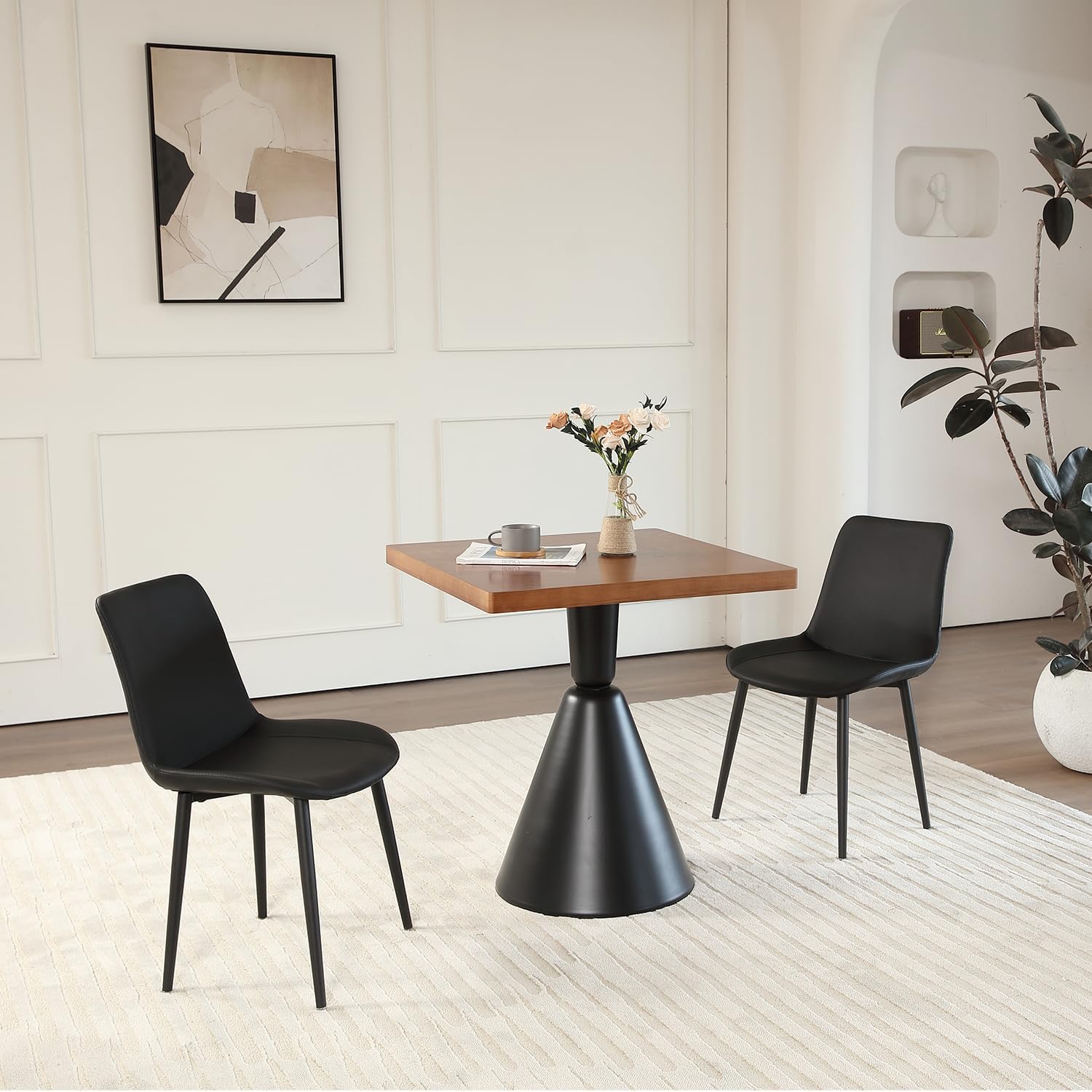 Black Leather Dining Chairs Set of 4, Mid Century Modern Faux Leather Kitchen & Dining Room Chairs, Comfortable Dinner Chair Kitchen Chairs for Restaurant Living Room, Cafe, Home (4, Black)