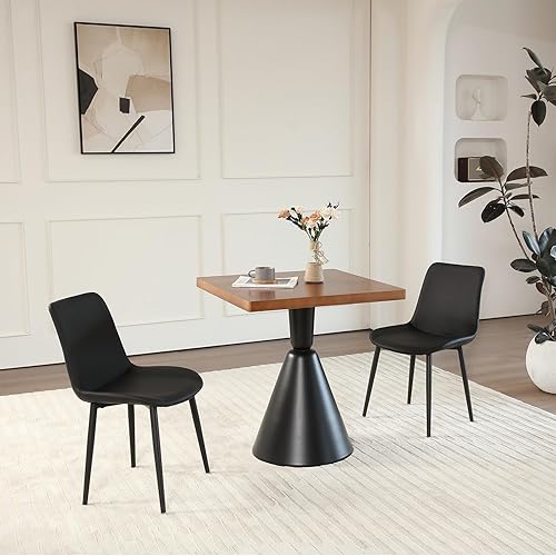 Miniatura 5 de Juego de 4 sillas de comedor de cuero negro, modernas de mediados de siglo, sillas de cocina y comedor, cómodas sillas de comedor para restaurante,