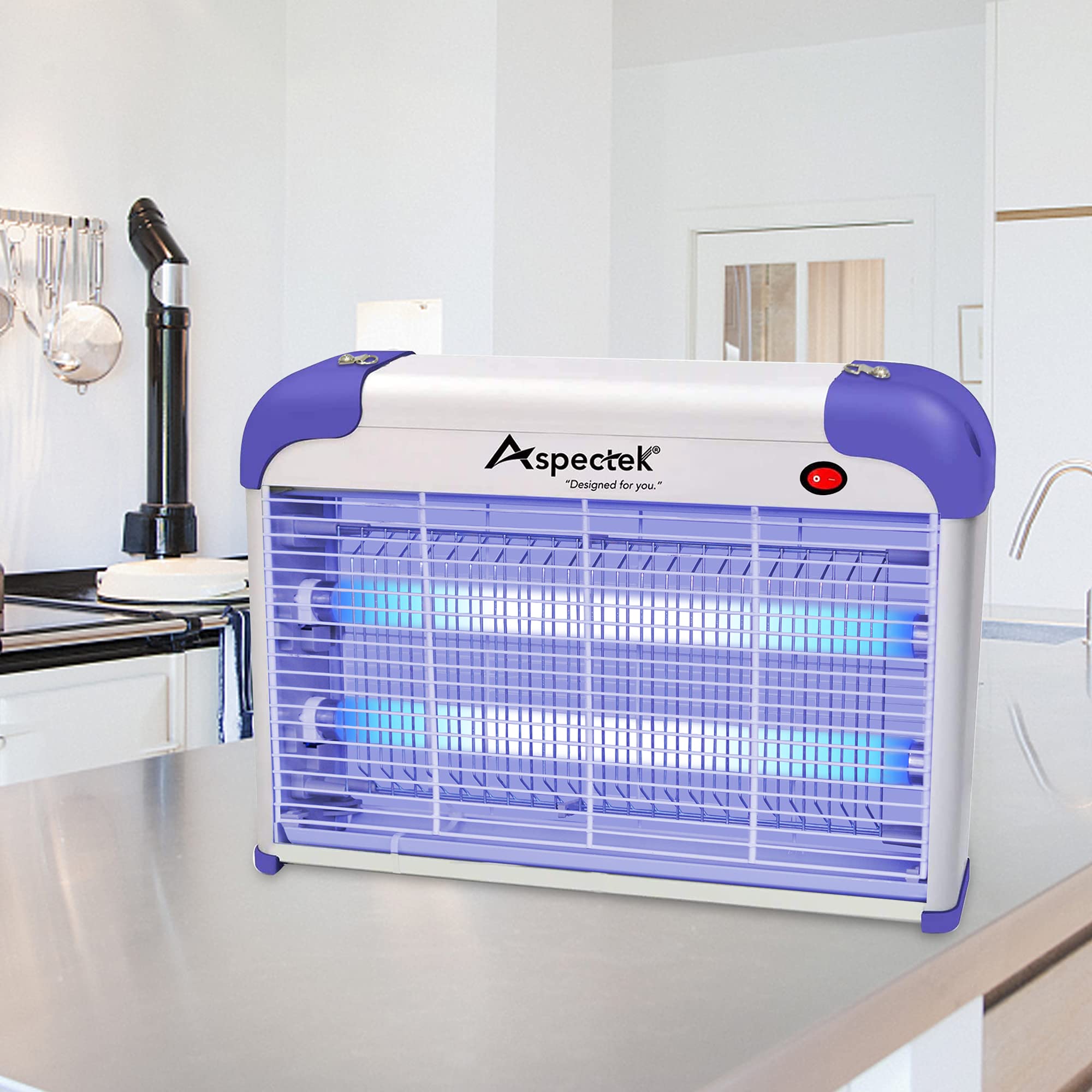 ASPECTEK Lila Insektenvernichter Elektrisch, 2800V Mückenlampe mit 20W UV-Lampe. Tötet Mücken, Motten, Fliegen. Mit 2 Ersatz - Glühbirnen, ideal für Haushalt