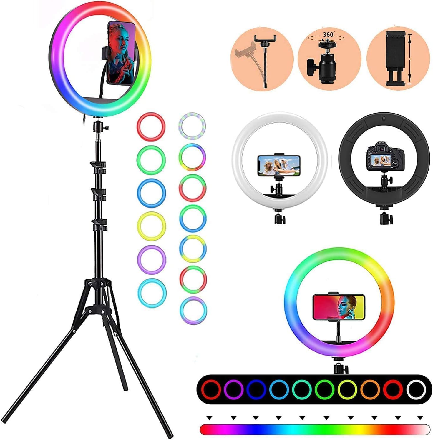 12 Inch Led RBG Ring Light Without Tripod 18 Colours Modes Dimmable Suitable for Smart Phones & DSLR, Insta, Live Stream, YouTube, Makeup (12 INCH)