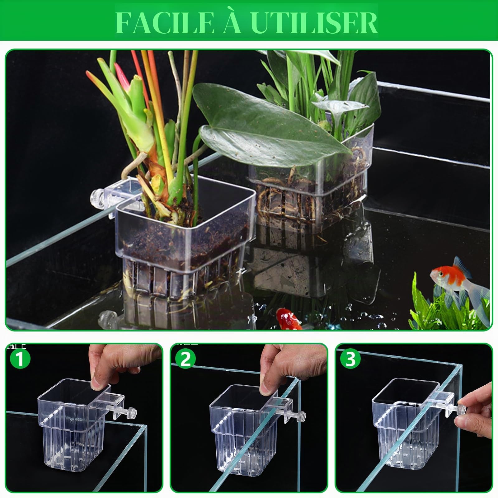 4 Stück Support de Plante D'Aquarium, Transparent mit Panier Plante Aquarium, Support de Plante D'Aquarium Suspendu für Fisch Tank Aquaponic Pflanzenkultur und Aquascape Dekorationen
