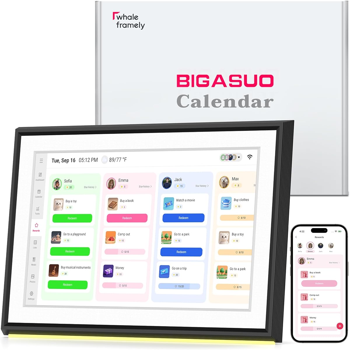 BIGASUO 10.1" Digital Calendar, Smart Touchscreen Interactive Display, Electronic Organizer for Monthly, Weekly & Daily Agenda, Chore Chart, Meal Planner, To Do List, Family Schedules, Picture Frame