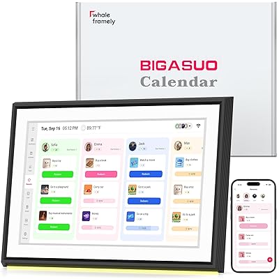 BIGASUO 10.1" Digital Calendar, Smart Touchscreen Interactive Display, Electronic Organizer for Monthly, Weekly & Daily Agenda, Chore Chart, Meal Planner, To Do List, Family Schedules, Picture Frame