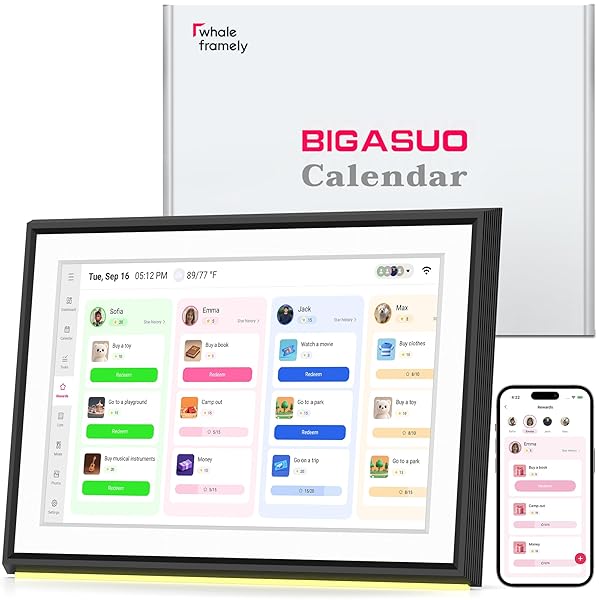 BIGASUO 10.1" Digital Calendar, Smart Touchscreen Interactive Display, Electronic Organizer for Monthly, Weekly & Daily Agenda, Chore Chart, Meal Planner, To Do List, Family Schedules, Picture Frame