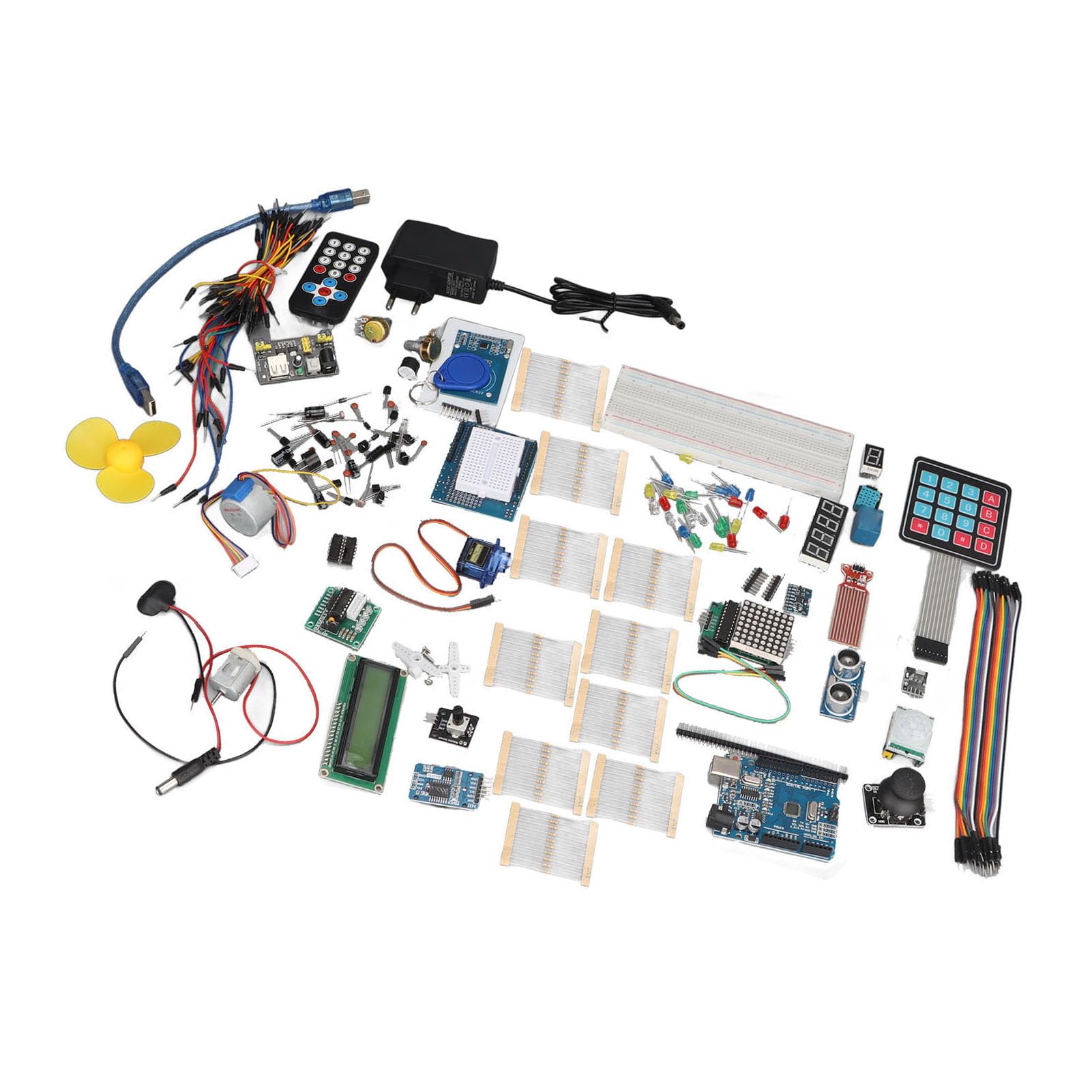 FTVOGUE Kit de Componentes Electrónicos Kit de Inicio de Electrónica de Plástico ABS con Placa de Pruebas Juego de Sensores de Resistencia de Condensador LED Colorido para Proyectos de Aprendizaje