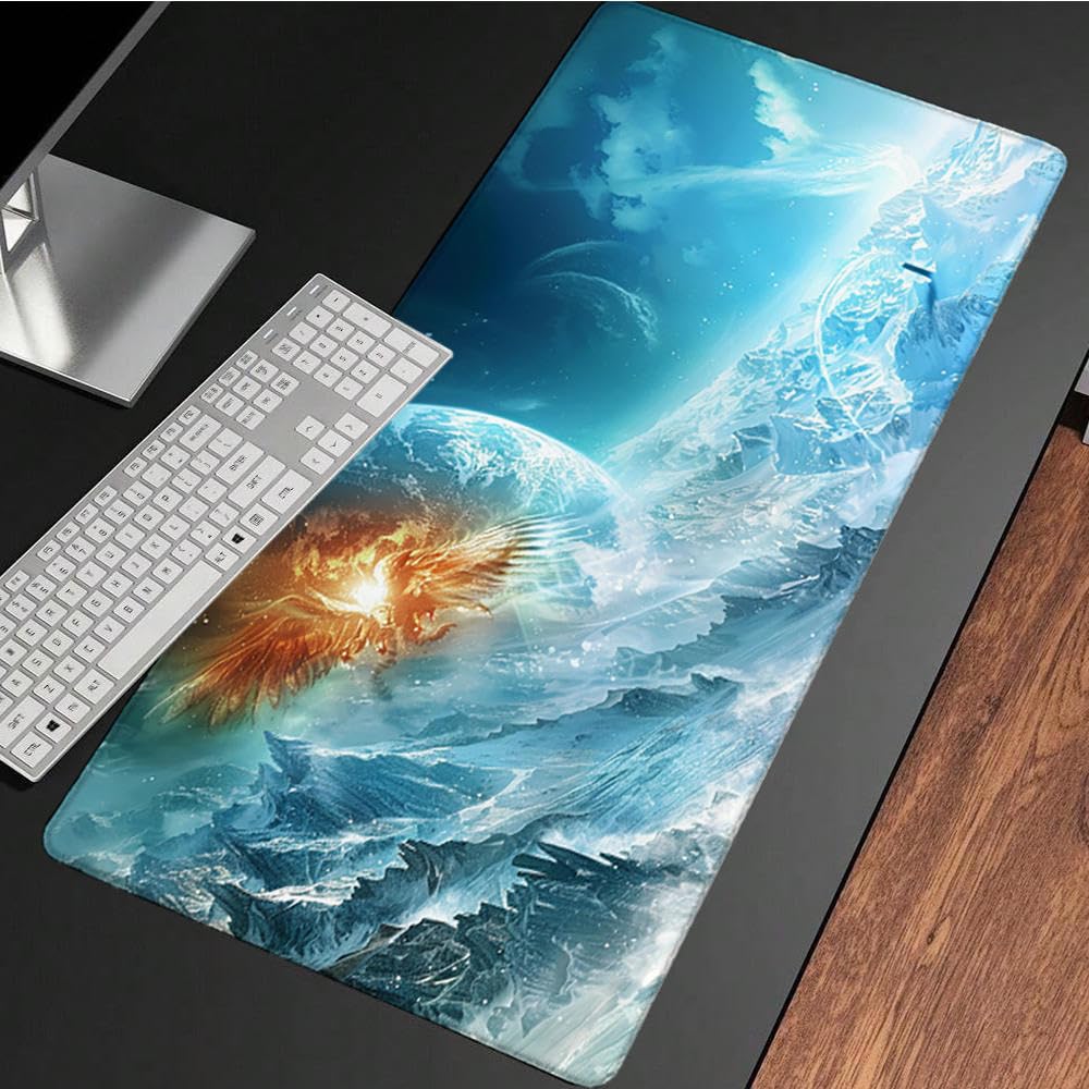 Biała podkładka pod mysz XXL, podkładka na biurko, 1200 x 600 cm, szyte krawędzie, podkładka pod mysz, gumowa podstawa, planeta gamingowa, stabilna przyczepność na gładkich powierzchniach,